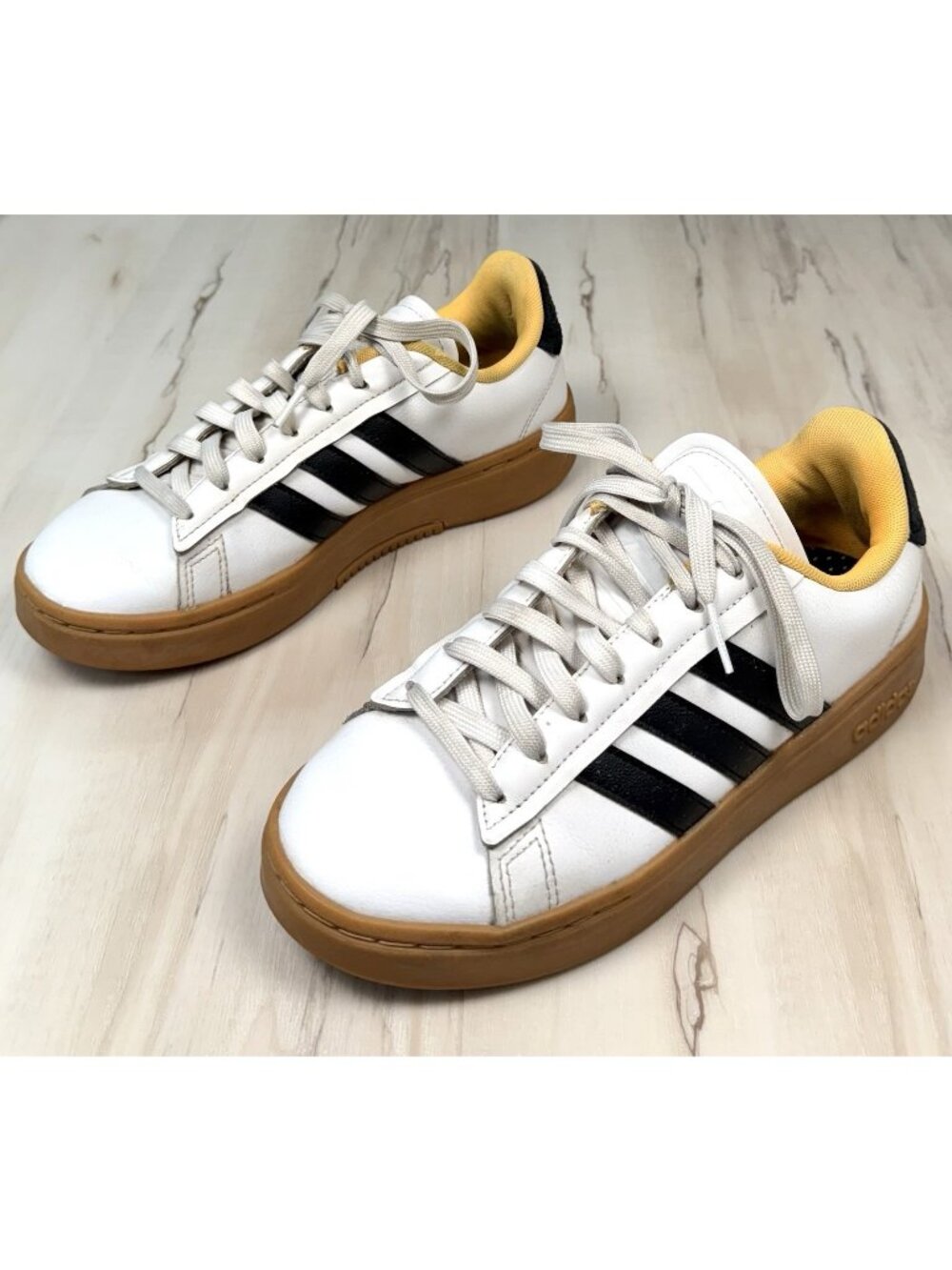 ADIDAS Women US 6.5 Grand Court Alpha White Black Stripe Gum Sole SNEAKER GX8165